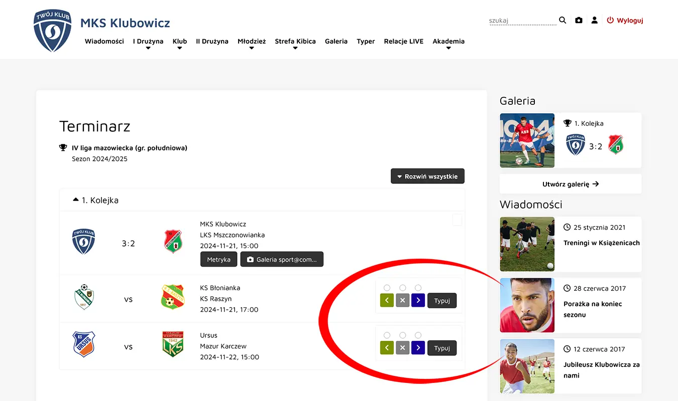 Typer - typowanie wyników meczów