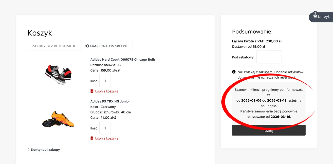 Urlop w sklepie internetowym